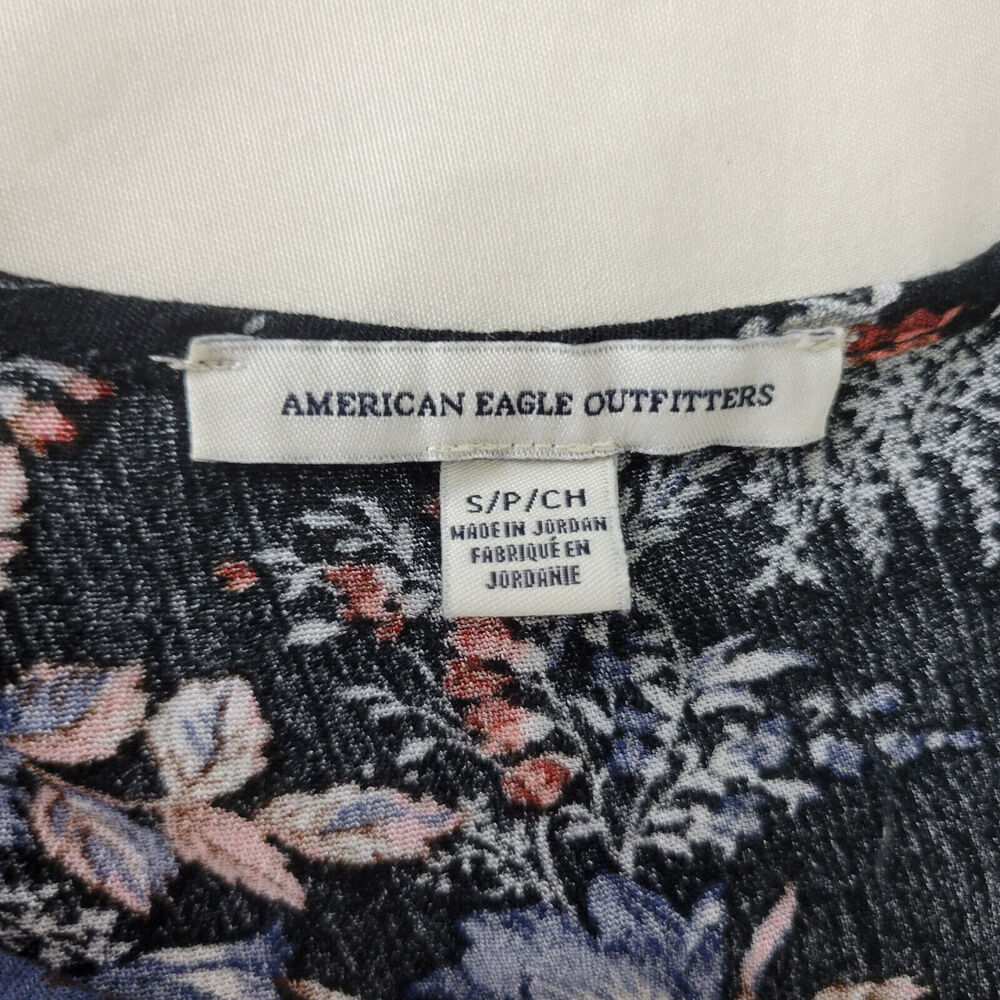 American Eagle Shirt Womens Small Boho Top Floral Long Peasant Sleeve Split Neck - Picture 7 of 10